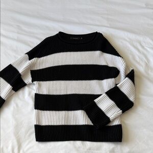 Striped Black and White Ribbed Sweater - ZARA
